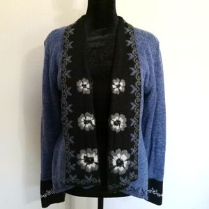 Reversible Floral Lambswool Cardigan gray blue black and white S/M